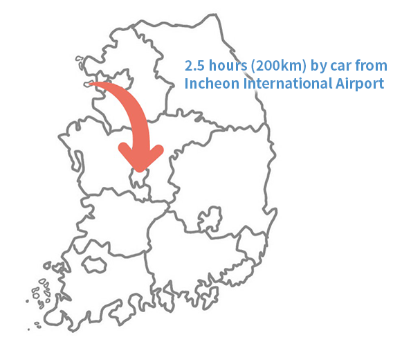 2.5 hours (200km) by car from Incheon International Airport